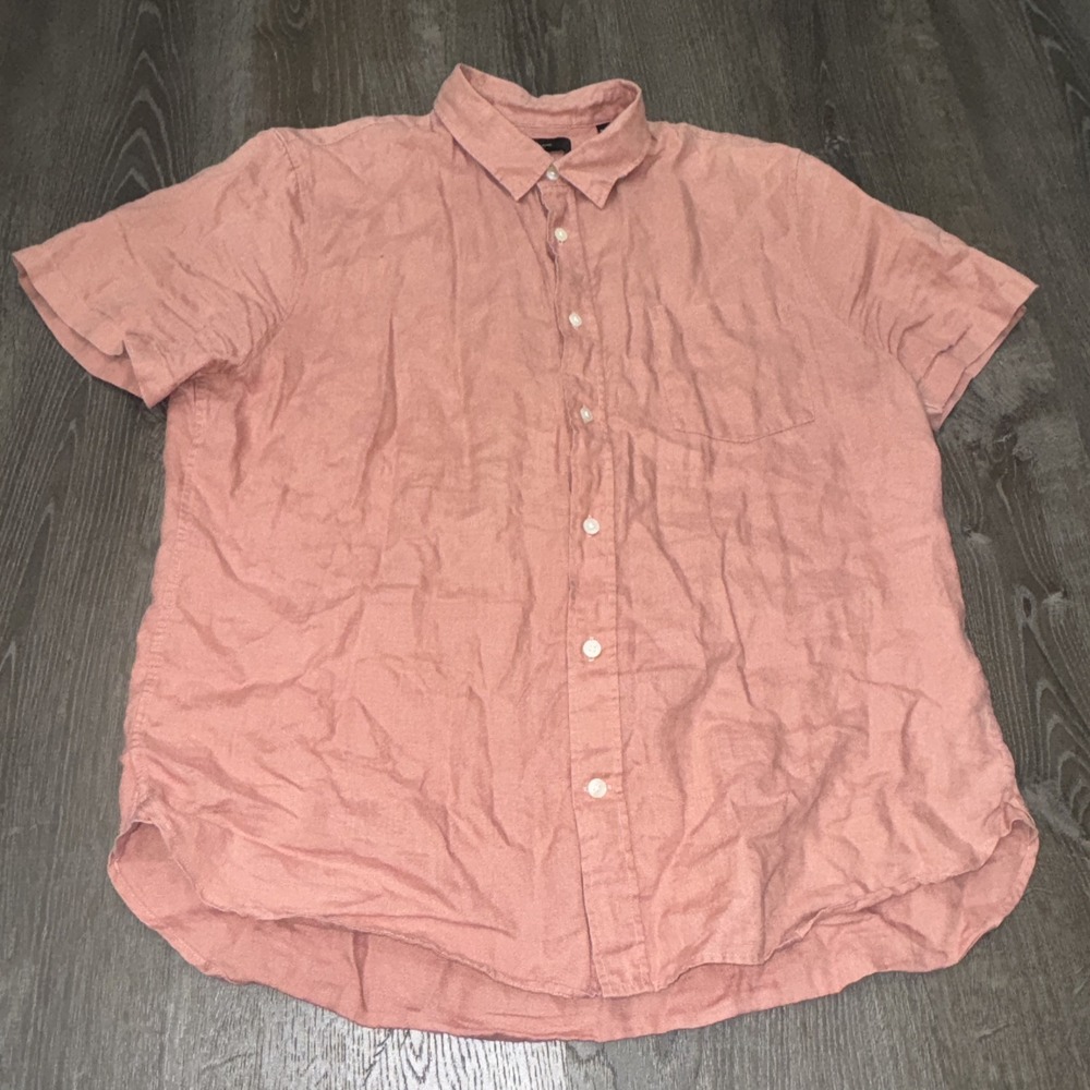 Vince Men's Size L 100% Linen Short-Sleeve Classic Fit Shirt Coastal Coral